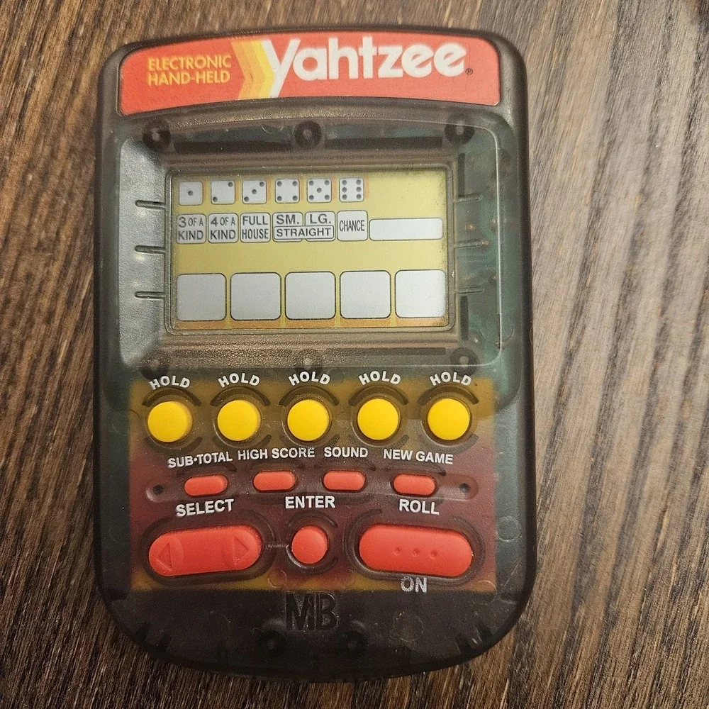 1995 Electronic Handheld Yahtzee Game Clear Smoke MB Milton Bradley 4511 Tested